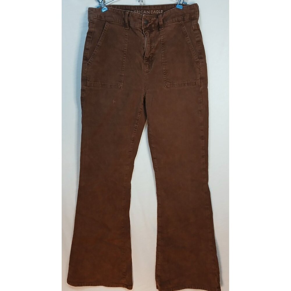 American Eagle Stretch High Rise Flared 90s Y2K Corduroy Pants Brown Size 8 Flaw
